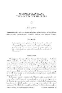 Michael Polanyi and the Society of Explorers