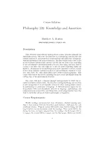 Philosophy 320: Knowledge and Assertion