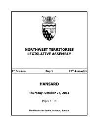 Hansard 17Th Assembly 1St Session