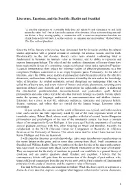 Literature, Emotions, and the Possible: Hazlitt and Stendhal