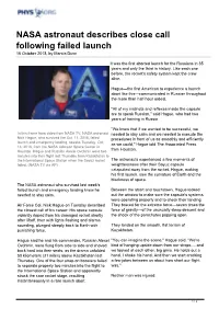 NASA Astronaut Describes Close Call Following Failed Launch 16 October 2018, by Marcia Dunn