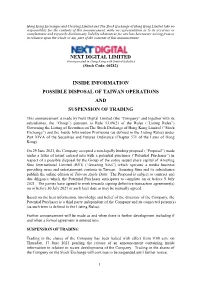 Possible Disposal of Taiwan Operations and Suspension of Trading