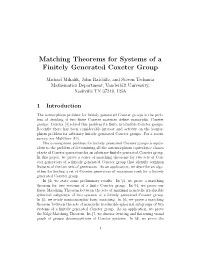 Matching Theorems for Systems of a Finitely Generated Coxeter Group
