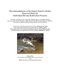 Recommendations of the Expert Panel to Define Removal Rates for Individual Stream Restoration Projects