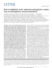 Role of Sulphuric Acid, Ammonia and Galactic Cosmic Rays in Atmospheric Aerosol Nucleation
