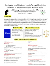 APA Format Requirements Bluebook Vs