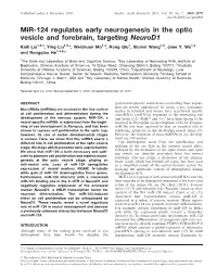 Mir-124 Regulates Early Neurogenesis in the Optic Vesicle and Forebrain, Targeting Neurod1