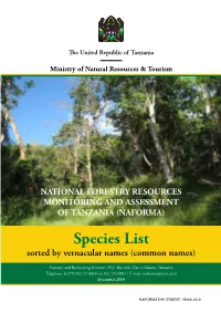 Species List Sorted by Vernacular Names (Common Names)