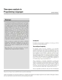 Time-Space Analysis in Programming Languages 109