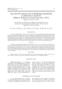 Age Structure and Growth in Bulgarian Populations of Ablepharus Kitaibelii (Bibron & B Ory De Saint -V Incent , 1833) (Squamata: Sauria: Scincidae)