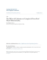 The Effect of Carboxin on Complex-Ii from Beef Heart Mitochondria." (1973)