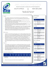 JWC MATCH PREVIEW All Data in This Document Is Specific to the Junior World Championship