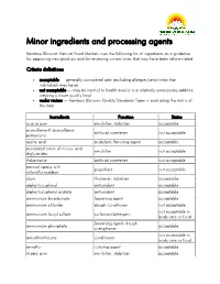 Minor Ingredients and Processing Agents