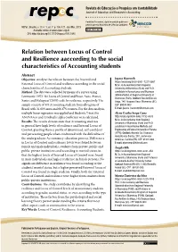 Relation Between Locus of Control and Resilience Aaccording to the Social Characteristics of Accounting Students