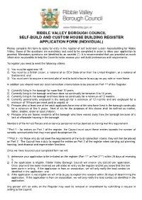 Ribble Valley Borough Council Self-Build and Custom House Building Register Application Form (Individual)