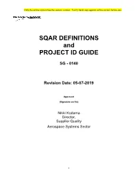 SQAR DEFINITIONS and PROJECT ID GUIDE
