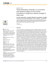 Taxon Abundance, Diversity, Co-Occurrence and Network Analysis of the Ruminal Microbiota in Response to Dietary Changes in Dairy Cows