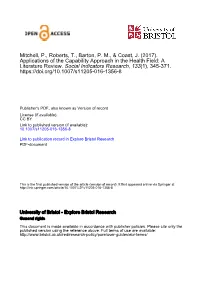 Applications of the Capability Approach in the Health Field: a Literature Review