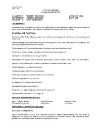 Welder / Mechanic Job Code: 2340 Department: General Services Date: 2/08 Reports To: Shop Supervisor