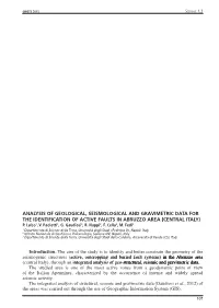 Analysis of Geological, Seismological and Gravimetric Data for the Identification of Active Faults in Abruzzo Area (Central Italy) P