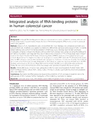 Integrated Analysis of RNA-Binding Proteins in Human Colorectal Cancer Xuehui Fan, Lili Liu, Yue Shi, Fanghan Guo, Haining Wang, Xiuli Zhao, Di Zhong and Guozhong Li*