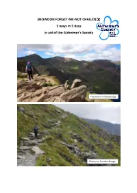 SNOWDON FORGET-ME-NOT CHALLENGE 5 Ways in 5 Days in Aid of the Alzheimer’S Society