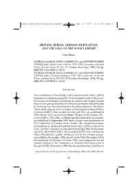 Britain, Berlin, German Unification and the Fall of the Soviet Empire