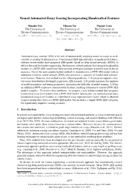 Neural Automated Essay Scoring Incorporating Handcrafted Features