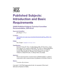 Published Subjects: Introduction and Basic Requirements