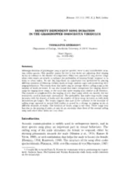Song Duration in the Grasshopper Omocestus Viridulus