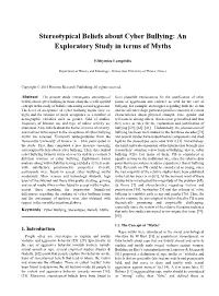 Stereotypical Beliefs About Cyber Bullying: an Exploratory Study in Terms of Myths