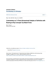 Commentary on “A Three-Dimensional Analysis of Definition with Bearing on Key Concepts” by Robert Ennis