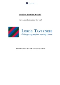 Christmas 2020 Quiz Answers