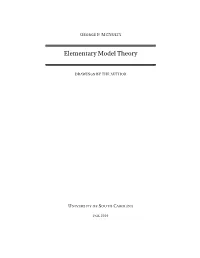 Elementary Model Theory