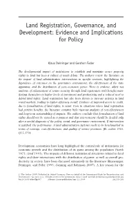 Land Registration, Governance, and Development: Evidence and Implications for Policy