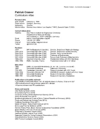 Patrick Cramer Curriculum Vitae