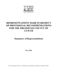 Clwyd Summary of Representations