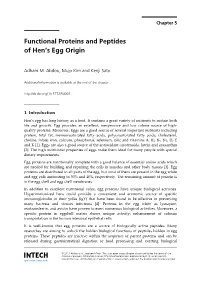 Functional Proteins and Peptides of Hen's Egg Origin