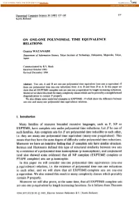 On One-One Polynomial Time Equivalence Relations