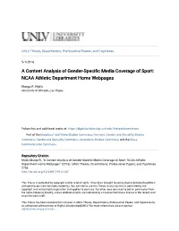 A Content Analysis of Gender-Specific Media Coverage of Sport: NCAA Athletic Department Home Webpages