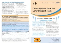 Carers Update from the Carer Support Team