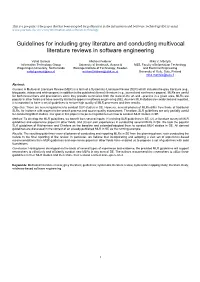 Guidelines for Including Grey Literature and Conducting Multivocal Literature Reviews in Software Engineering