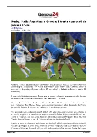 Rugby, Italia-Argentina a Genova: I Trenta Convocati Da Jacques Brunel Di Redazione 09 Ottobre 2014 – 11:41