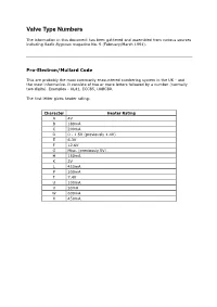 Valve Type Numbers