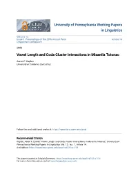 Vowel Length and Coda Cluster Interactions in Misantla Totonac