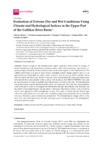 Evaluation of Extreme Dry and Wet Conditions Using Climate and Hydrological Indices in the Upper Part of the Gallikos River Basin †