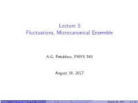 Lecture 3: Fluctuations, Microcanonical Ensemble