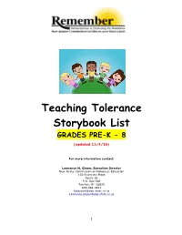 Teaching Tolerance Storybook List GRADES PRE-K - 8