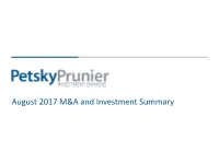 August 2017 M&A and Investment Summary