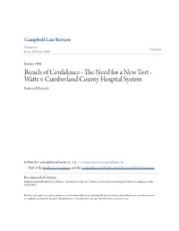 Breach of Confidence - the Eedn for a New Tort - Watts V